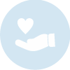 Icon shows a white hand and heart within a blue circle. 