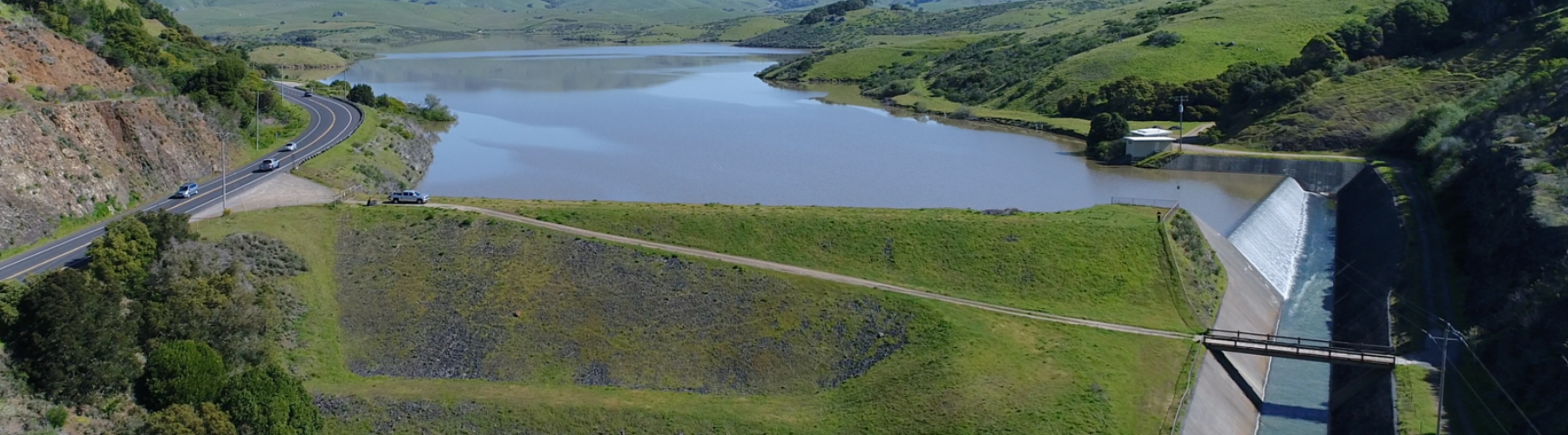 A reservoir and spillway.
