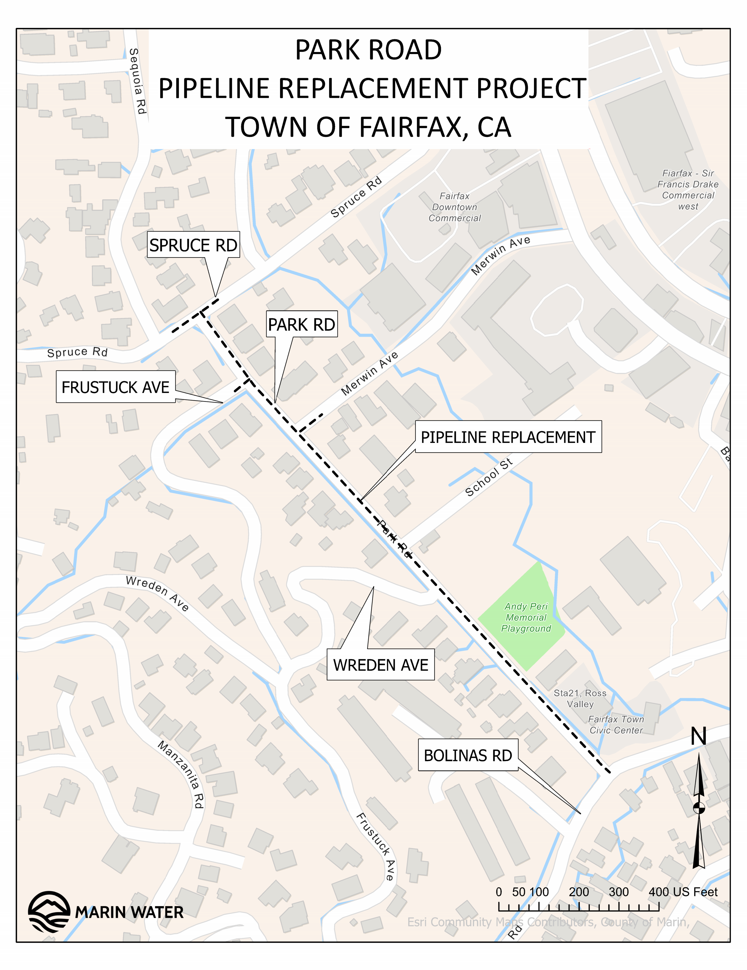 Map of Park Road Pipeline Replacement Project site area.