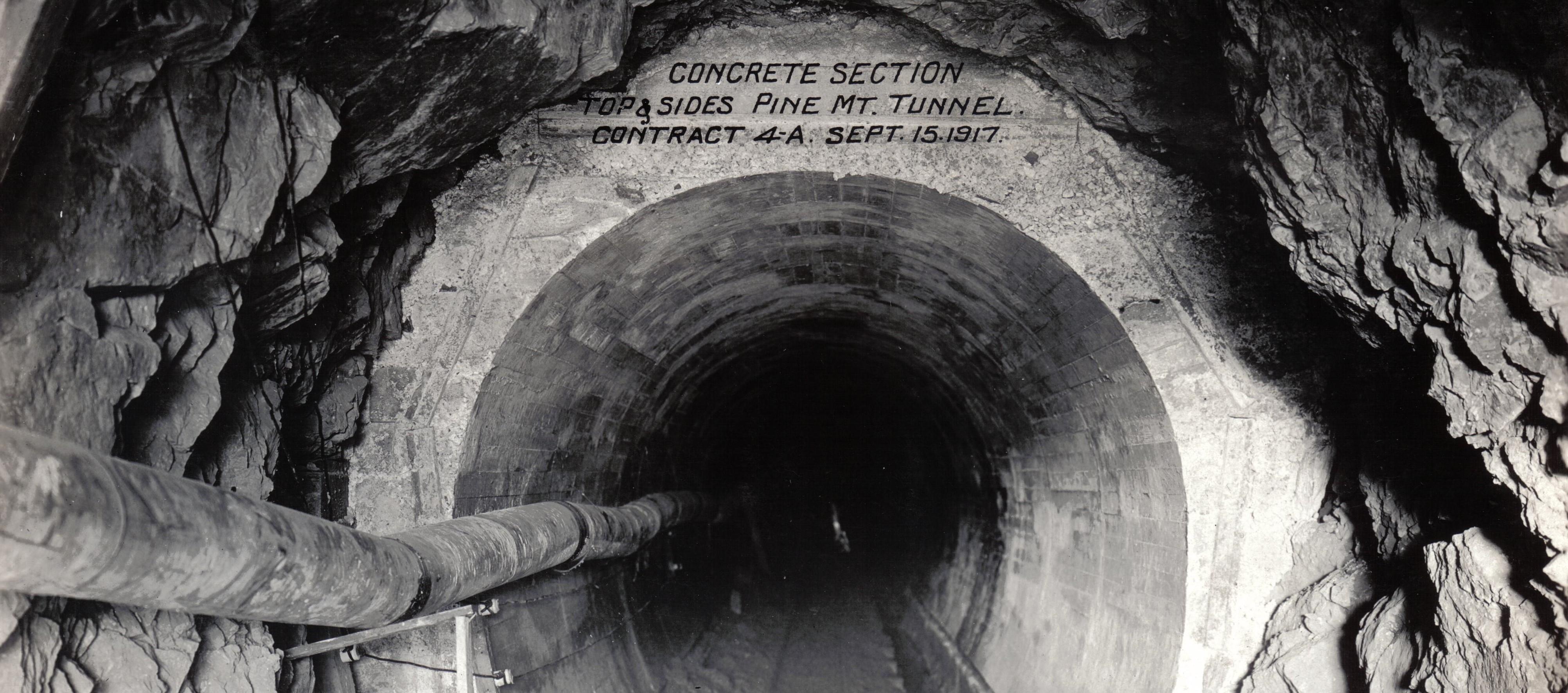 A black and white image of Pine Mountain Tunnel from 1917. 