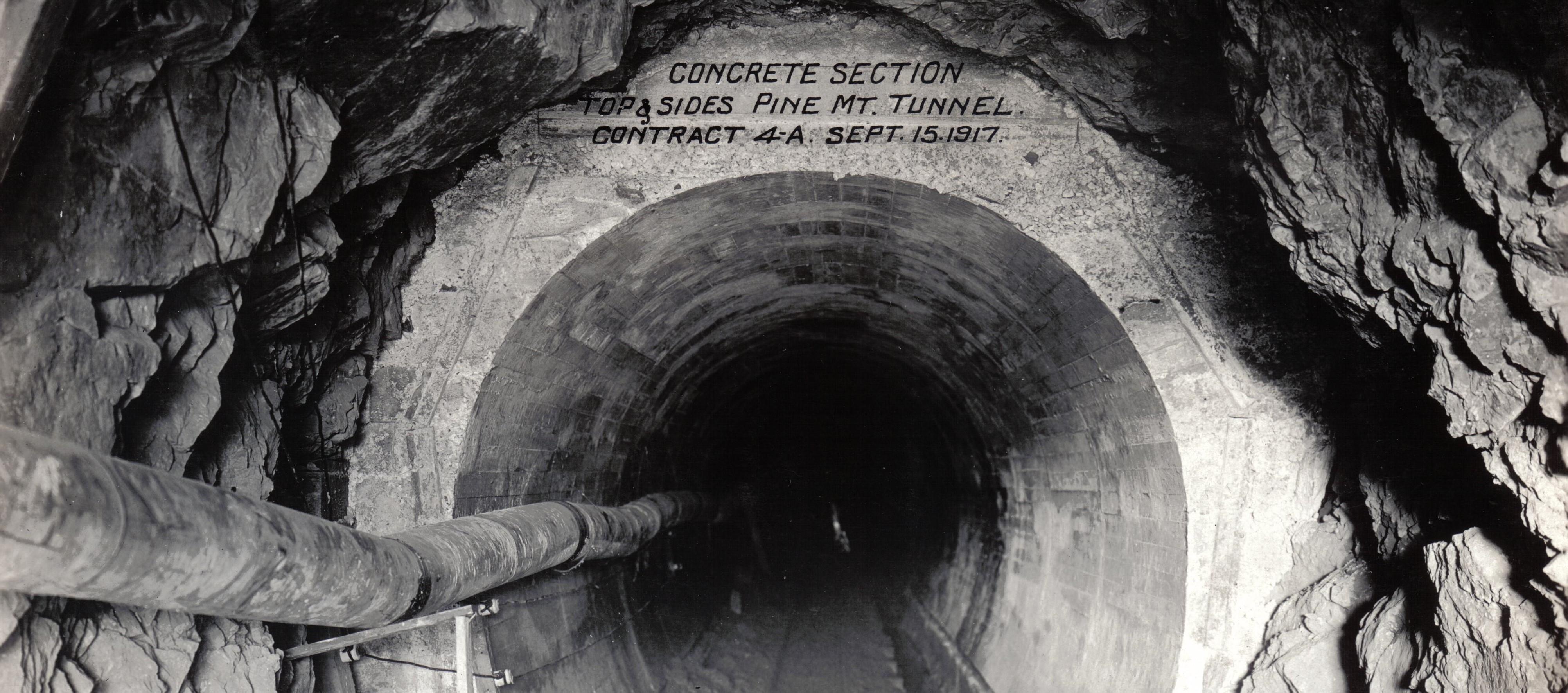 A black and white image of Pine Mountain Tunnel from 1917.