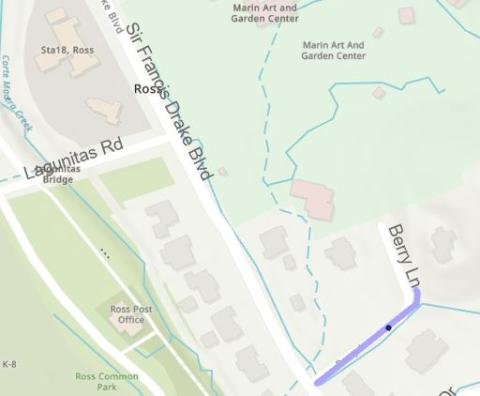 Map showing the pipeline location on Berry Lane off of Sir Francis Drake Blvd