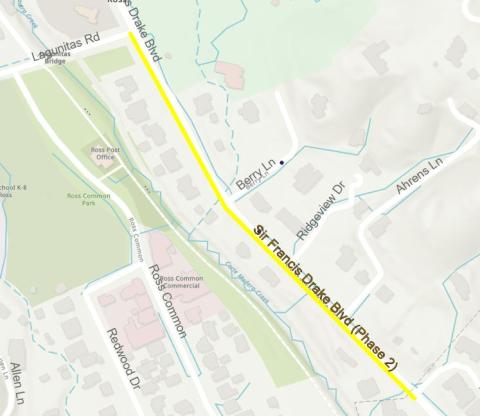 Map of Sir Francis Drake Blvd near Ross Commons Park