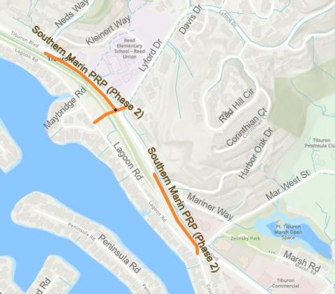 Map of pipeline replacement along Tiburon Road