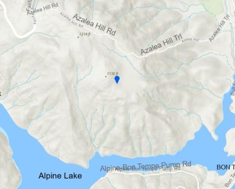 Map of Azalea Hill near Alpine Dam, along Azalea Hill Rd and Azalea Hill Trl