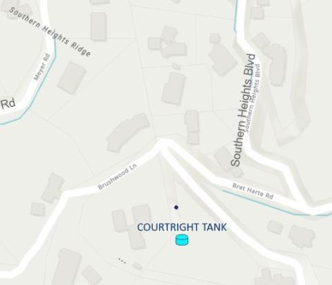 Map of Courtright Tank location near Bret Harte Rd Brushwood Ln and Southern Heights Blvd