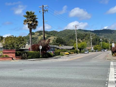 An intersection in a residential area