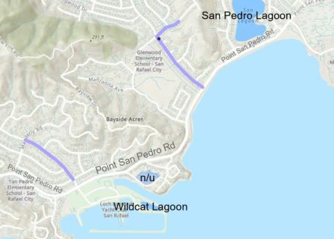 Map of pipeline locations off Point San Pedro Rd near Wildcat Lagoon and San Pedro Lagoon