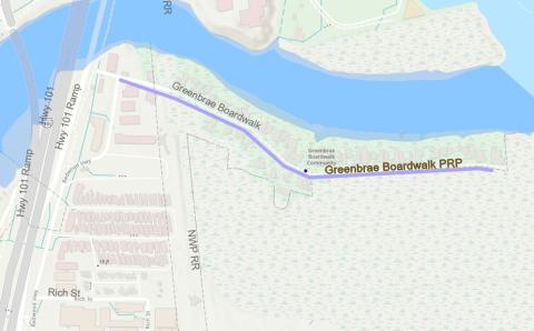 Map of Greenbrae Boardwalk off of Highway 101 Ramp