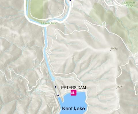 Map of Peters Dam and Kent Lake