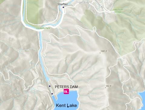 Map of Peters Dam and Kent Lake