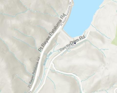 Map of the Nicasio Dam at Pt Reyes Petaluma Rd and Dam Rd