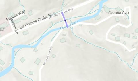Map of bridge location off of Sir Francis Drake Blvd