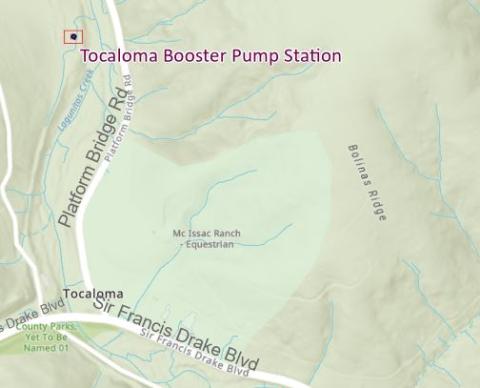 Map of tocaloma pump station upgrade with pin near Sir Francis Drake Blvd