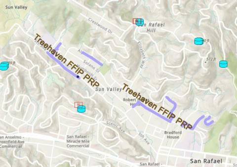 Map of pipeline location in Sun Valley on multiple streets