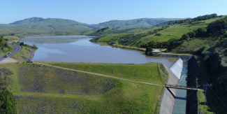 A reservoir and spillway.