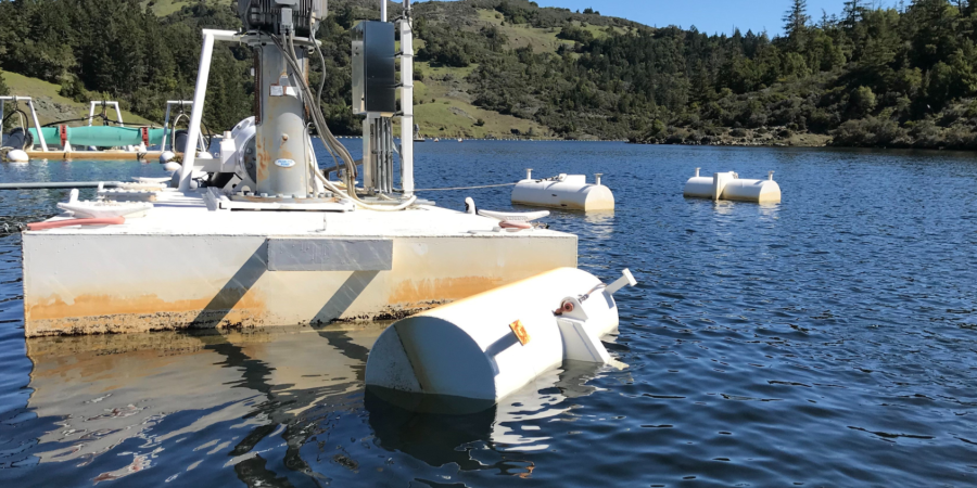 Lake barge pumps on Alpine Lake used to move water to treatment plant