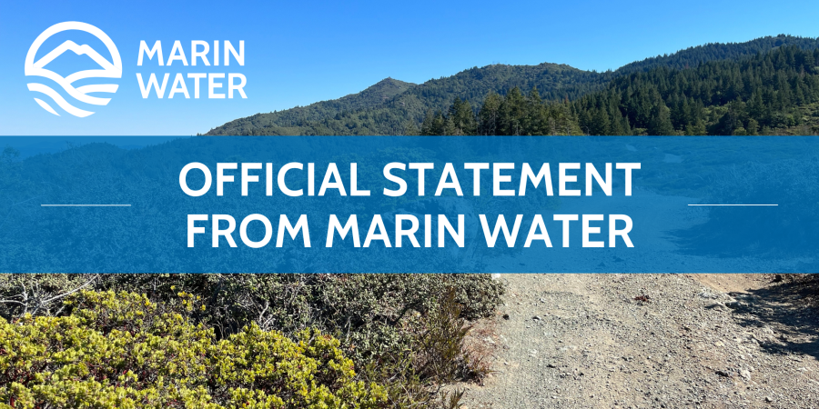 An image of a trail and mountain with a banner of text that reads "OFFICIAL STATEMENT FROM MARIN WATER"